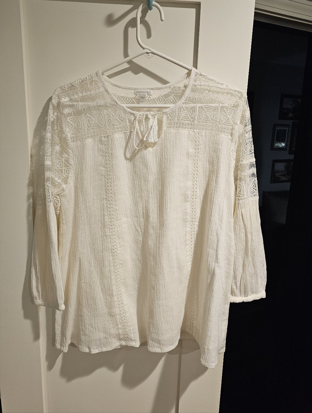 Garnet Hill Cream Ivory Embroidered Lace Yoke Peasant Top 4